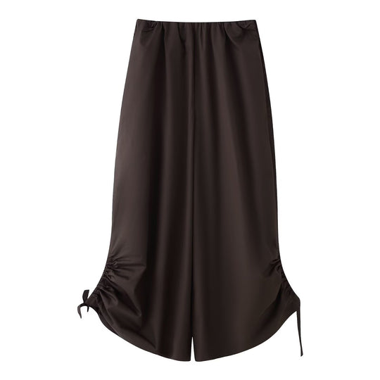 Damen Maxirock aus Satin mit seitlicher Raffung und Bindebändern Nord Taschen