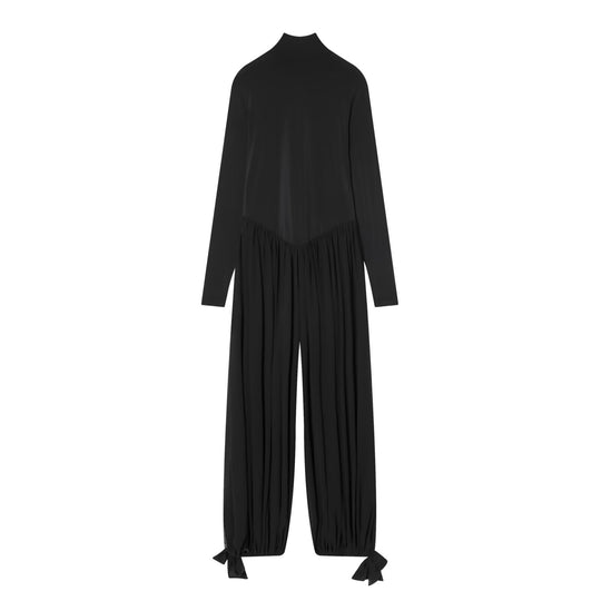 Damen Jumpsuit mit Stehkragen, weitem Plissee-Hosenbein und Knöchel-Bindebändern Nord Taschen
