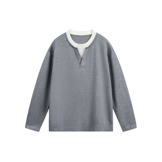 Herren Leichter Feinstrick-Henley-Pullover mit Kontrastkragen und Relaxed-Schnitt Nord Taschen