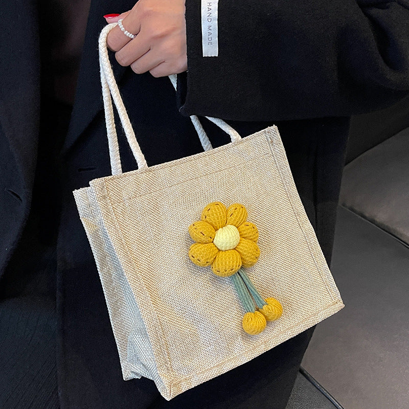 Damen Jute-Tragetasche mit verspieltem Blumenapplikationsdesign Nord Taschen