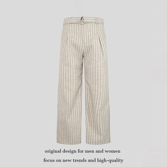 Damen Weite Leinen-Mix Culotte-Hose mit Hochbund und D-Ring-Gürtel Nord Taschen