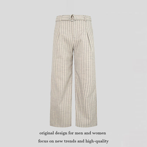 Damen Weite Leinen-Mix Culotte-Hose mit Hochbund und D-Ring-Gürtel Nord Taschen