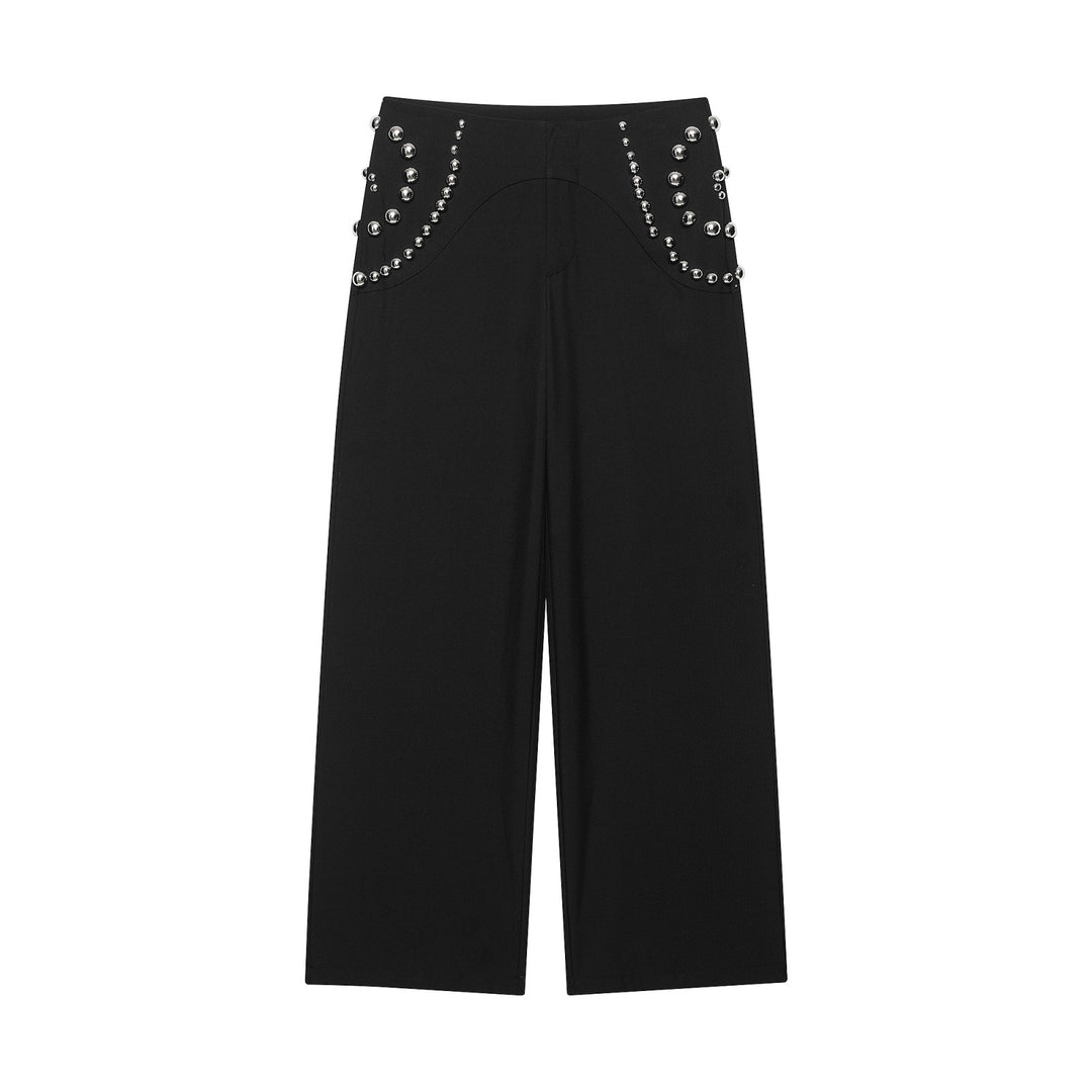 Damen Weite Highwaist-Hose mit Nietenbesatz und dekorativen Zierperlen Nord Taschen