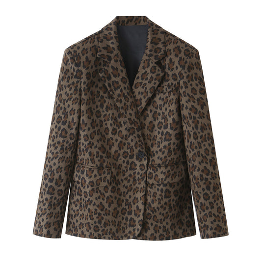 Damen Taillierter Blazer mit Leopardenprint, Reverskragen und Pattentaschen Nord Taschen