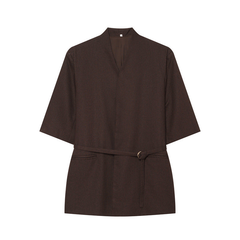 Damen Kimono-Top mit V-Ausschnitt, tailliertem Bindegürtel und halblangen Ärmeln Nord Taschen