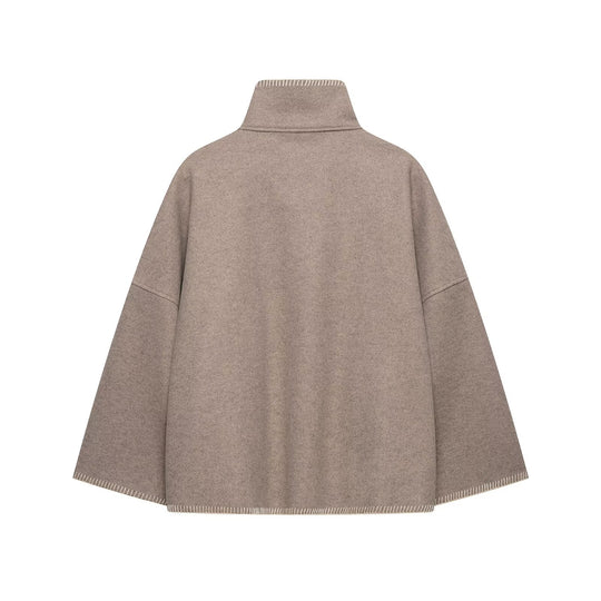 Damen Wollmix-Cape mit hohem Stehkragen, dekorativer Ziernaht und Knopfleiste Nord Taschen