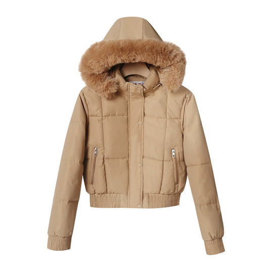 Damen nan kurze gesteppte Bomberjacke mit warmer Kapuze, abnehmbarem Webpelzrand, elastischem Bund und Thermofutter Nord Taschen