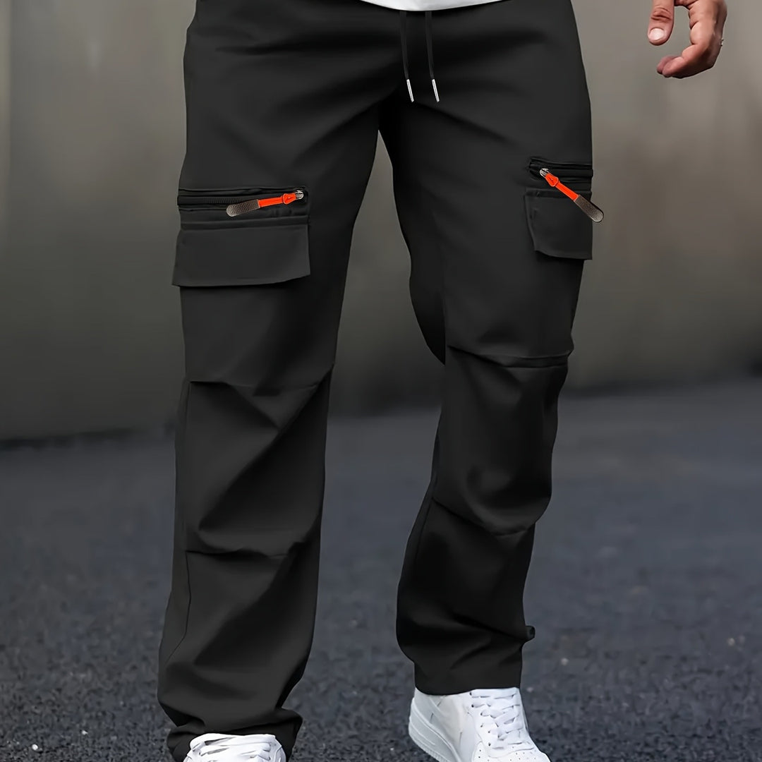Herren Technische Cargo-Jogginghose mit Reißverschlusstaschen, Klappfächern & Tunnelzugbund Nord Taschen