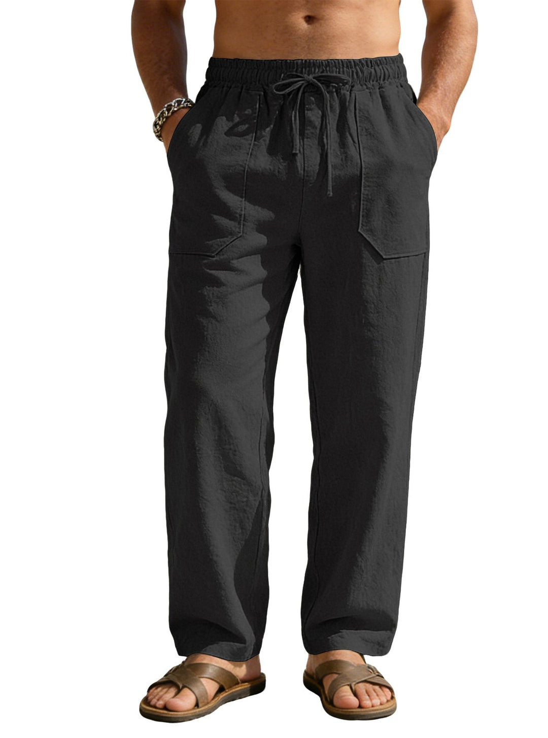 Herren nan weite Relaxhose aus Leinen-Mix mit Kordelbund und aufgesetzten Beintaschen Nord Taschen