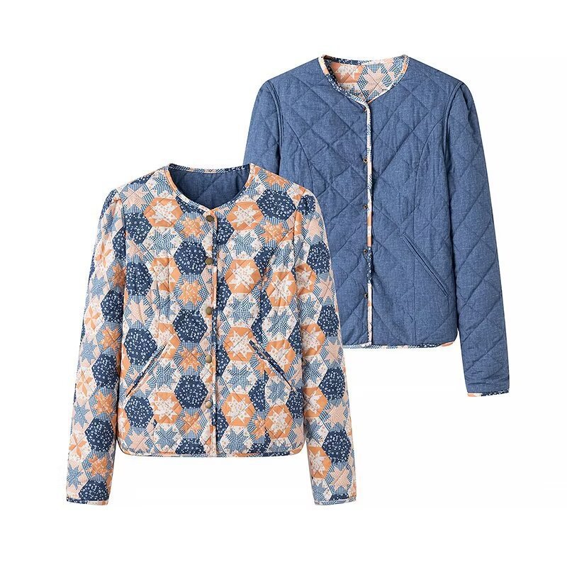 Damen Leichte Steppjacke mit Patchwork‑Blumenmuster und kurzem Schnitt Nord Taschen