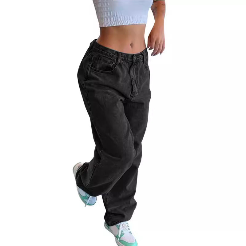 Damen relaxed-fit Baggy-Jeans mit hoher Taille und tiefem Schritt Nord Taschen
