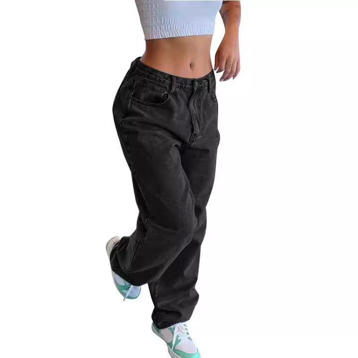 Damen relaxed-fit Baggy-Jeans mit hoher Taille und tiefem Schritt Nord Taschen