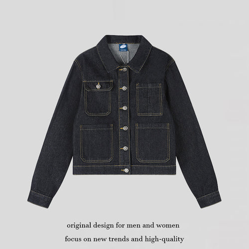 Damen Boxy-Jeansjacke mit aufgesetzten Taschen und sichtbaren Kontrastnähten Nord Taschen