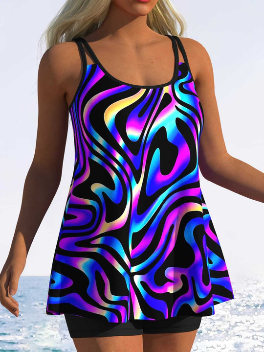 Damen Tankini mit verspieltem Streifenmuster und originellem Schnitt
