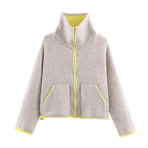 Damen Kurze Boxy‑Fleecejacke mit hohem Funnelkragen und Kontrastpaspel Nord Taschen