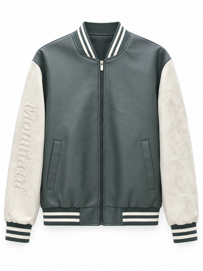 Herren Varsity‑Bomberjacke im College‑Stil mit Lederimitatkörper und kontrastierenden Wildlederärmeln Nord Taschen
