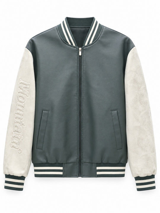 Herren Varsity‑Bomberjacke im College‑Stil mit Lederimitatkörper und kontrastierenden Wildlederärmeln Nord Taschen