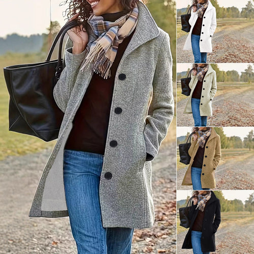 Damen wollähnlicher Teddy-Kurzmantel mit Stehkragen und seitlichen Eingrifftaschen Nord Taschen