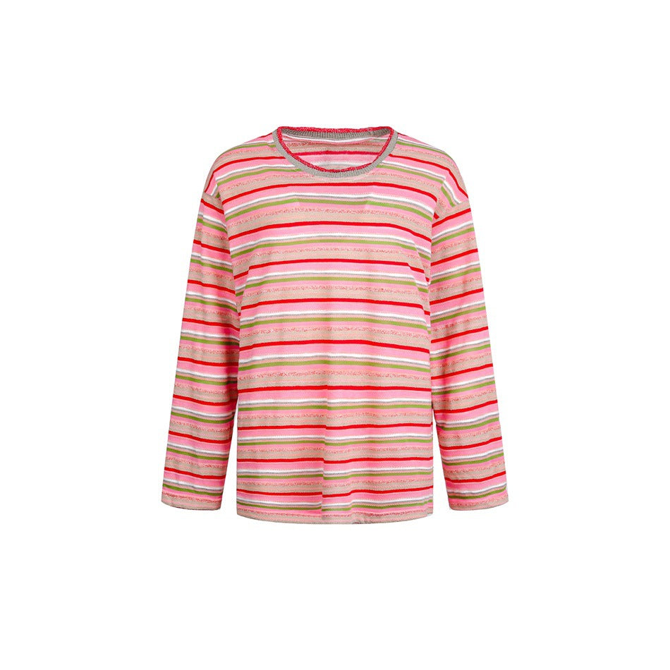 Damen Gestreiftes Feinstrick-Langarmshirt im Relaxed-Fit mit Rundhals Nord Taschen