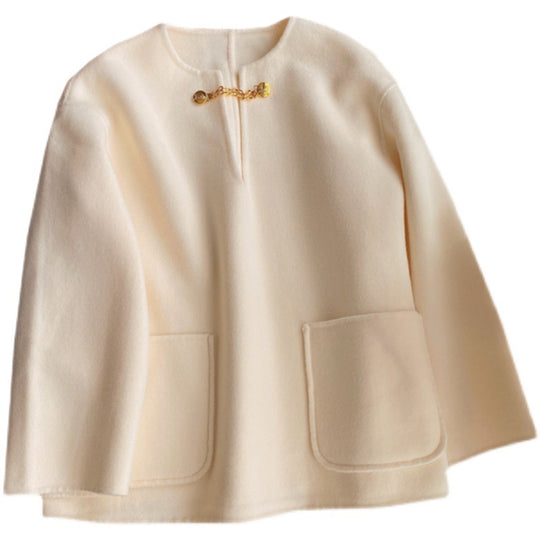 Damen Stilvolle Wolljacke mit langen Ärmeln Nord Taschen