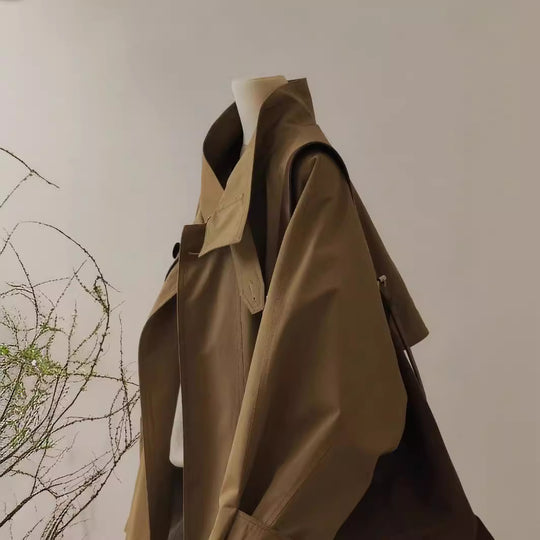 Damen Trench-inspirierte Kurzjacke mit Oversize-Silhouette, Stehkragen und verdecktem Reißverschluss Nord Taschen