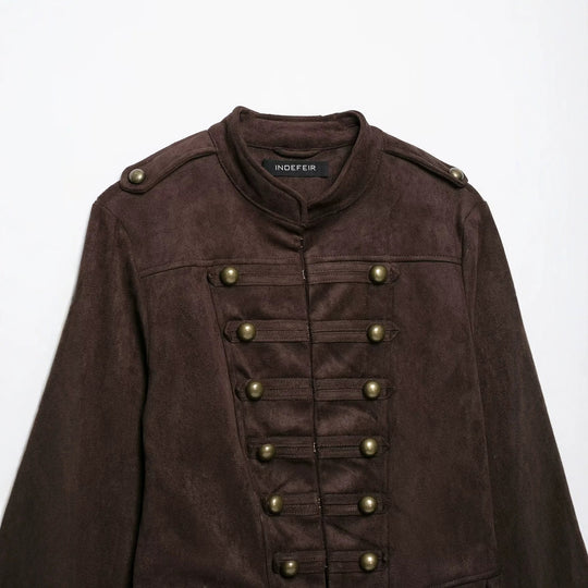 Damen Taillierte Jacke im Musketierstil aus Wildlederoptik mit Zierknopfleiste und Schulterriegeln Nord Taschen