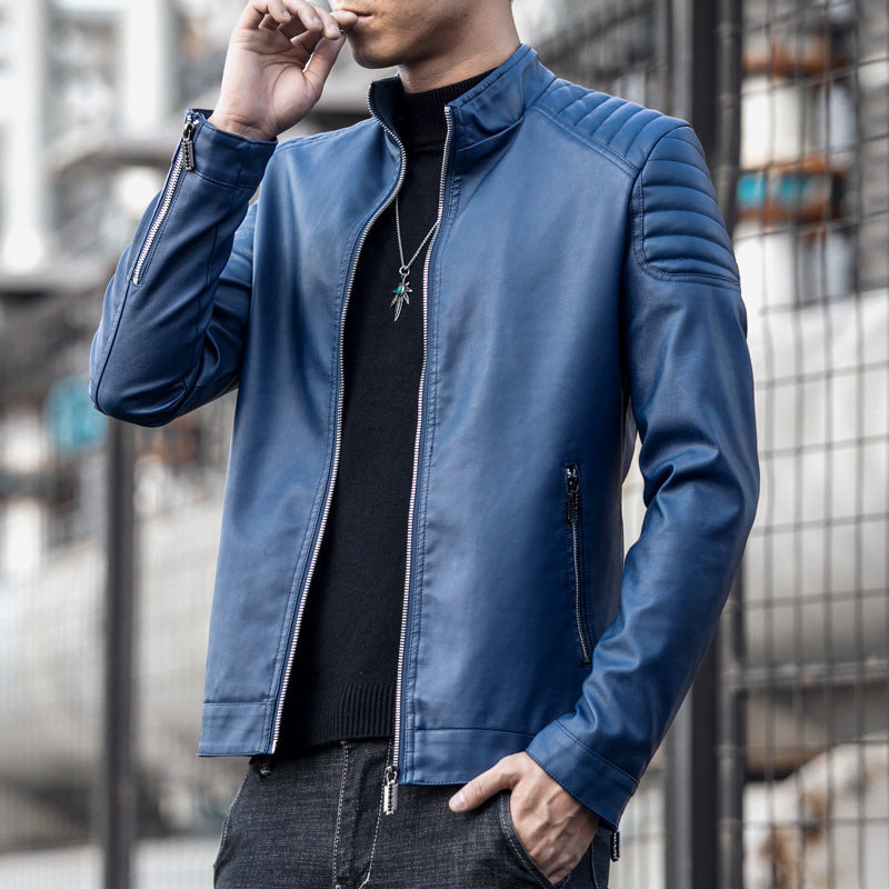 Herren Schmale Kunstleder‑Fliegerjacke mit gepolsterten Schultersteppungen und Stehkragen Nord Taschen