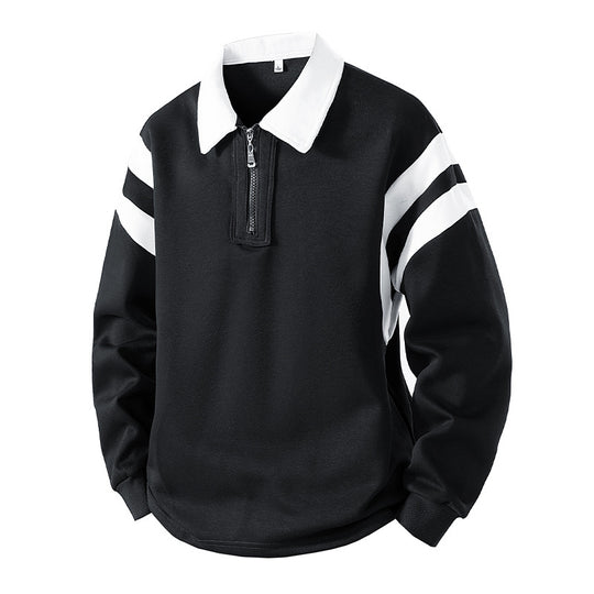 Herren Retro-Sportliches Rugby-Pulli mit halbhohem Reißverschluss und kontrastierendem Hemdkragen Nord Taschen