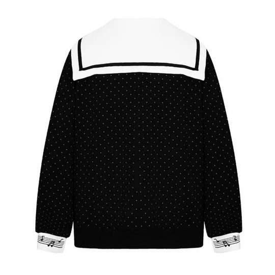 Damen Reißverschluss‑Sweatjacke im Matrosenstil mit Schleifenkragen, Polka‑Dot und Musikmotiv Nord Taschen
