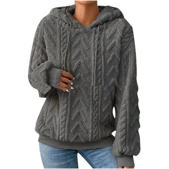 Damen Flauschiger Kapuzenpullover im Zopfmuster mit Oversize-Schnitt Nord Taschen