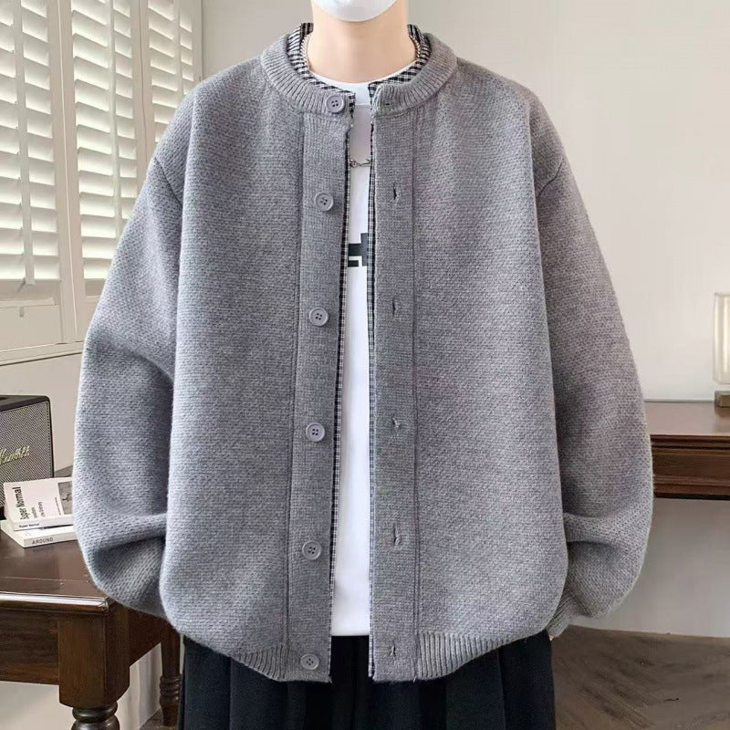 Herren Oversized Strickjacke im Bomberstil mit Rundhals und Knopfleiste Nord Taschen