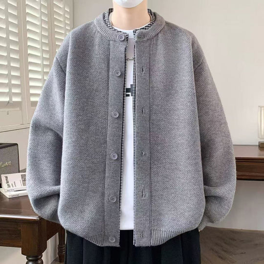 Herren Oversized Strickjacke im Bomberstil mit Rundhals und Knopfleiste Nord Taschen