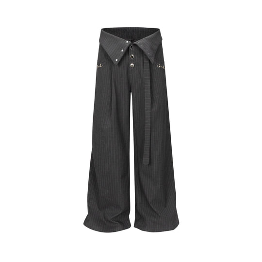 Damen Weite Bundfaltenhose mit Hemdkragen-Bund und Zierknöpfen Nord Taschen