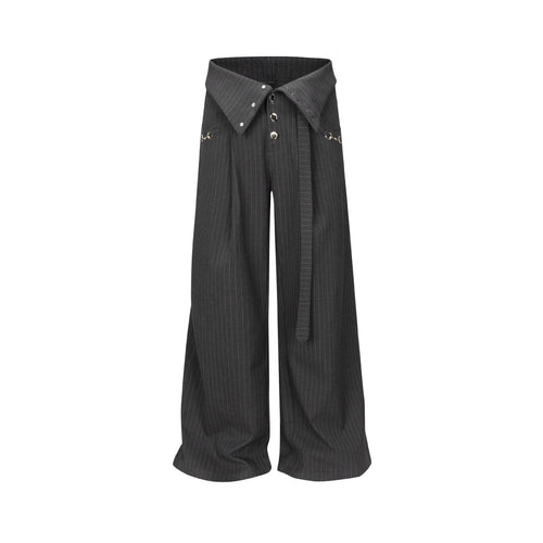 Damen Weite Bundfaltenhose mit Hemdkragen-Bund und Zierknöpfen Nord Taschen