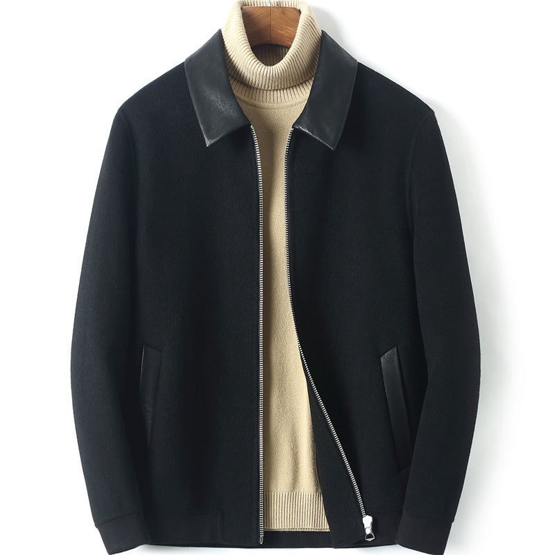 Herren Reißverschluss-Wollmix-Jacke mit Lederkragen und schlanker Silhouette Nord Taschen