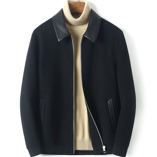 Herren Reißverschluss-Wollmix-Jacke mit Lederkragen und schlanker Silhouette Nord Taschen