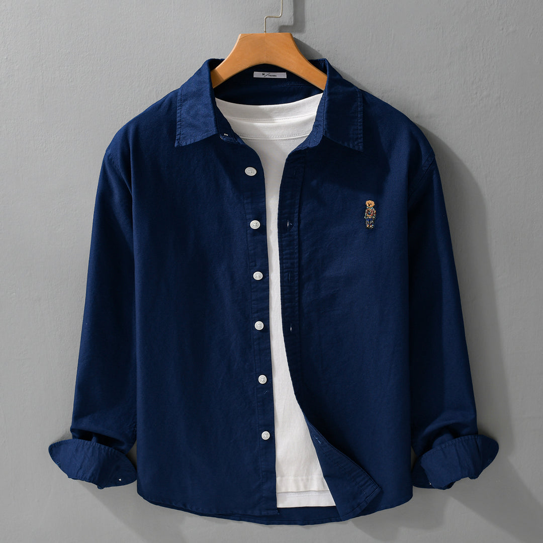 Herren Button-Down Overshirt im Casual-Relaxed-Stil mit tonaler Stickerei Nord Taschen