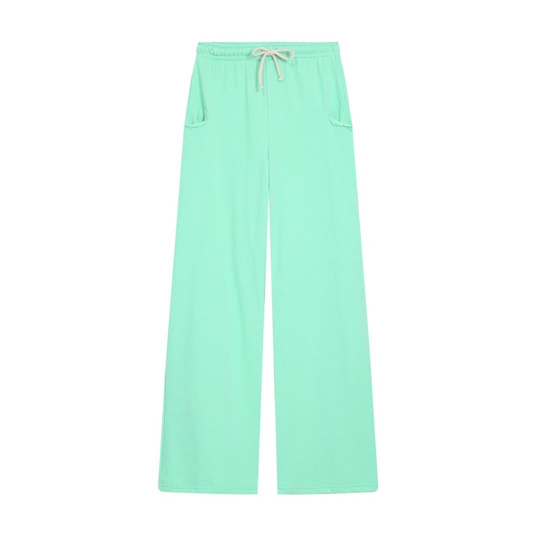 Damen Weite Jersey‑Loungehose mit Gummibund, Kordelzug und Fransen‑Taschen Nord Taschen