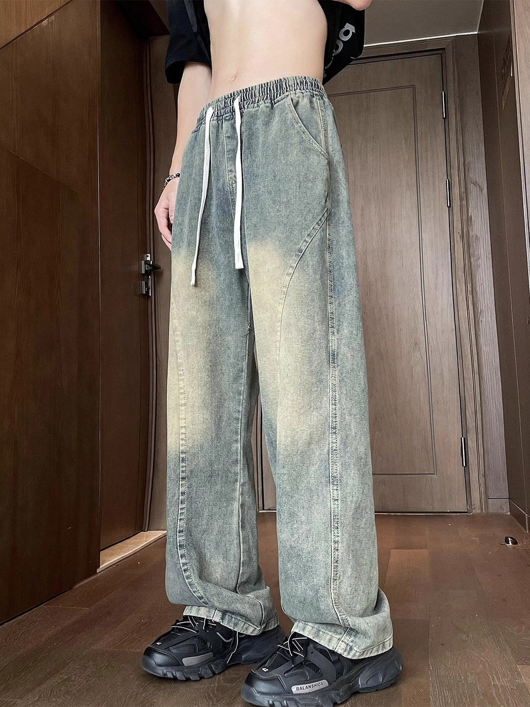 Unisex Weit geschnittene Denimhose mit elastischem Bund Nord Taschen