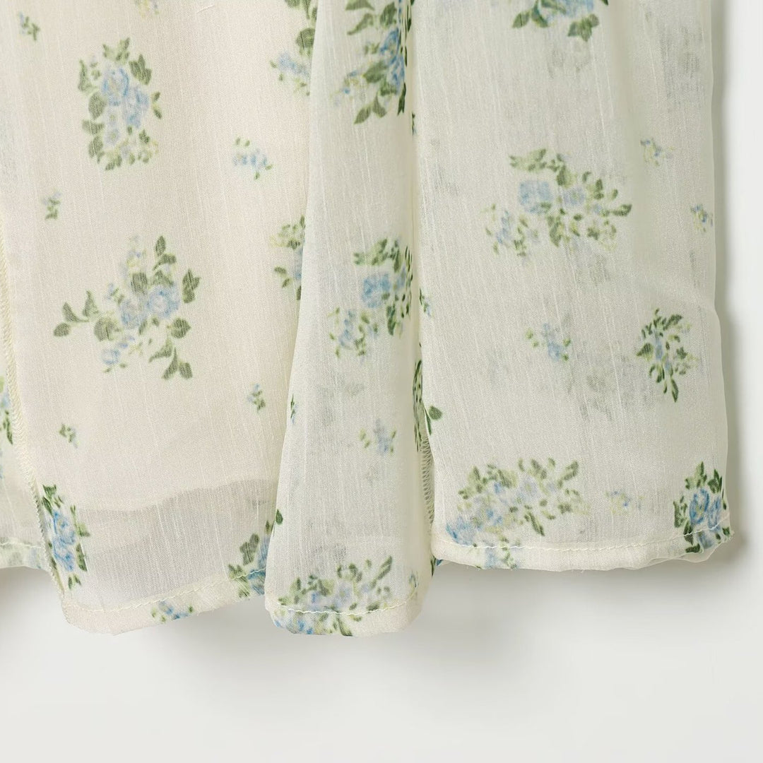 Damen Lange Plissee-Chiffonrock mit zartem Blumenprint und hoher Taille Nord Taschen