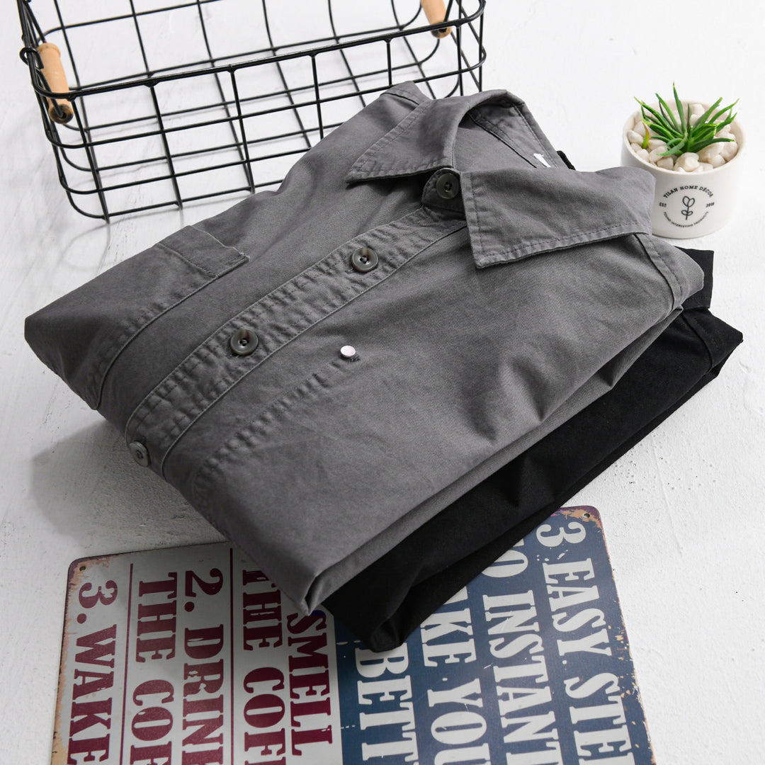 Herren Relaxed-Fit Baumwoll-Overshirt-Jacke mit Doppelbrusttaschen und Kentkragen Nord Taschen