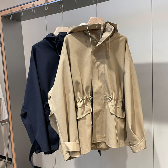 Damen Oversize-Kapuzenjacke mit Tunnelzug, Pattentaschen und Zwei-Wege-Reißverschluss Nord Taschen