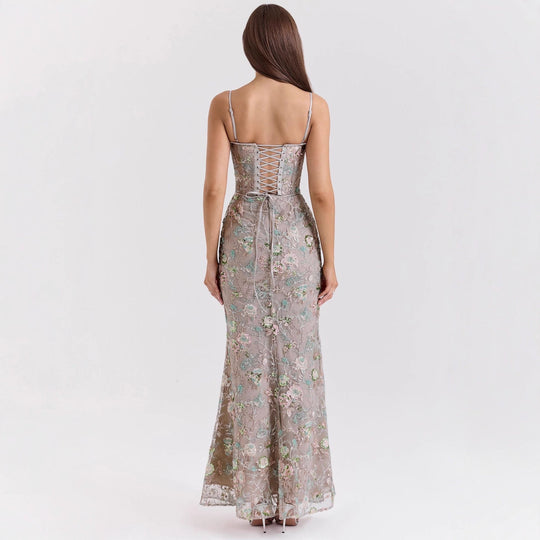 Damen nan elegantes besticktes Abendkleid mit Korsettoberteil und transparentem Spitzenüberzug - Vittorelli