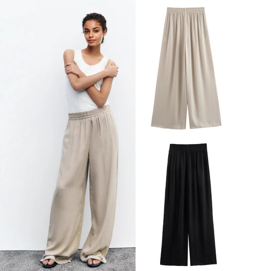 Damen Weiche Jersey-Palazzohose mit elastischem Bund und weitem Bein Nord Taschen