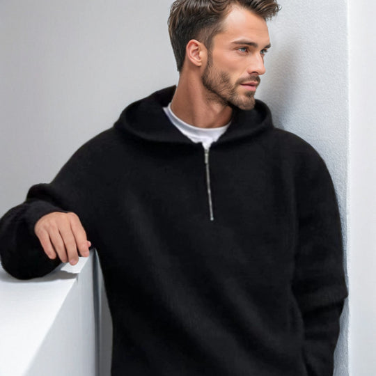 Herren Kapuzen-Halbzip-Pullover aus weichem Strukturstrick Nord Taschen
