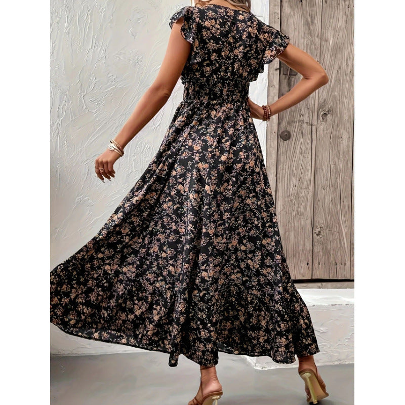 Damen Maxikleid mit floralem Design und voluminösen Ärmeln