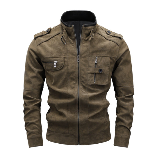 Herren Utility-Fliegerjacke in Wildlederoptik mit Stehkragen, Epauletten und Mehrfach-Taschen Nord Taschen