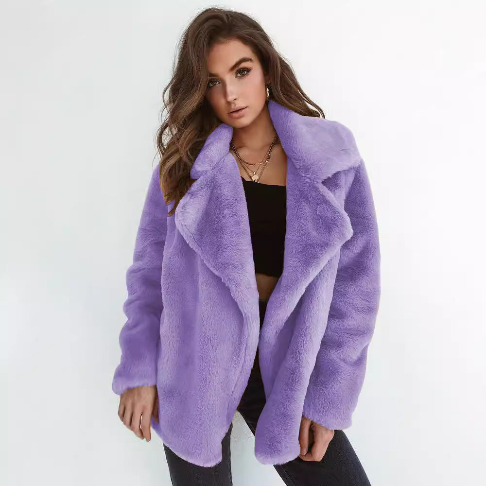 Damen Kuscheliger Oversized Kunstpelz-Mantel mit großem Reverskragen Nord Taschen