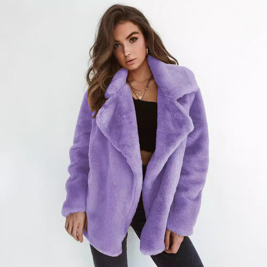 Damen Kuscheliger Oversized Kunstpelz-Mantel mit großem Reverskragen Nord Taschen