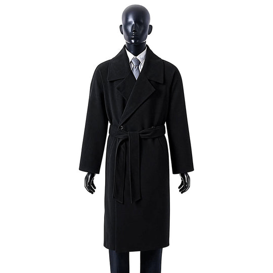 Herren Langer Wollmantel mit Bindegürtel und breitem Revers Nord Taschen